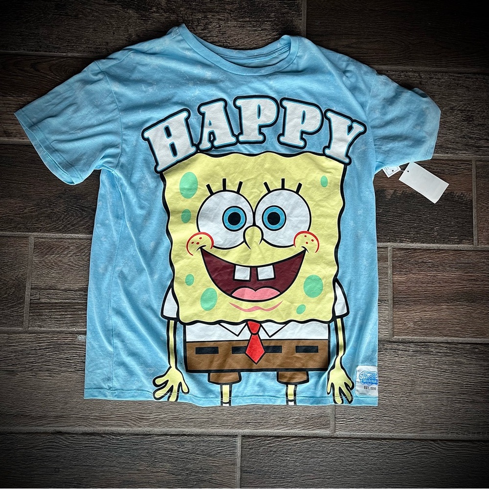 Nickelodeon Light Blue SpongeBob Happy T Shirt L juniors